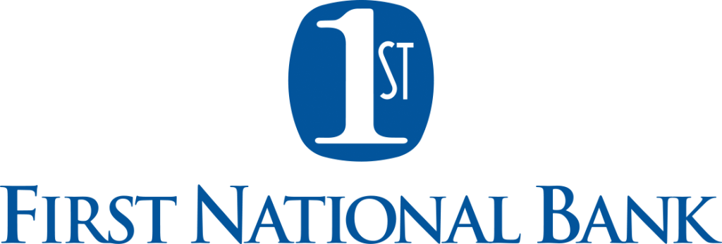 A blue logo of a circle with "1st" in it then the words "First National Bank" underneath that
