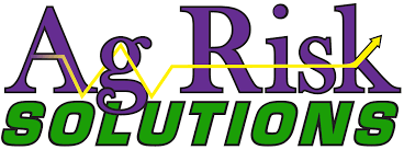 Logo for "Ag Risk Solutions" with "Ag Risk" in purple and "SOLUTIONS" in green. A yellow line with an arrow connects the letters, symbolizing growth.
