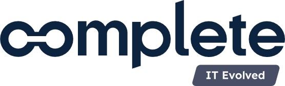 Logo reads 'complete' in lowercase blue letters, with the 'co' creatively connected. A gray tag below reads 'IT Evolved,' conveying modern innovation.
