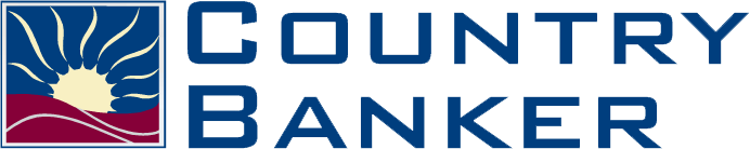 Logo with "Country Banker" text. A stylized sunrise over red hills is on the left, featuring a blue, red, and yellow color scheme.