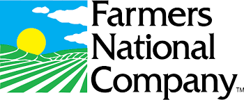 Alt text: "Logo of Farmers National Company featuring a vibrant sun rising over green fields, with a blue sky, beside the company name in bold black letters."