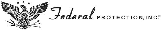A black logo of an eagle holding lighting and arrow tips with the words "Federal Protection, inc."