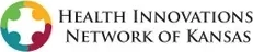 Logo for Health Innovations Network of Kansas: A multicolored circle with a white cross inside, next to bold black text spelling the organization’s name.