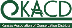 Green and white logo for the Kansas Association of Conservation Districts. The acronym "KACD" features a leaf, symbolizing conservation and nature.