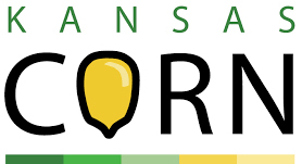 Alt text: "Logo of Kansas Corn featuring the word 'CORN' with an ear of corn replacing the 'O'. Green and yellow tones, conveying an agricultural theme."