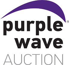 Logo showing a curved purple wave above bold black text "purple wave" and gray text "AUCTION" below. The design is sleek and professional.