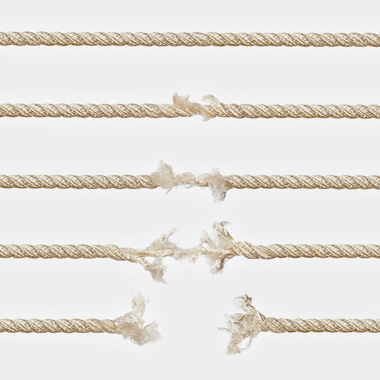 5 strands of rope each in a more frayed state than the one previous until broken